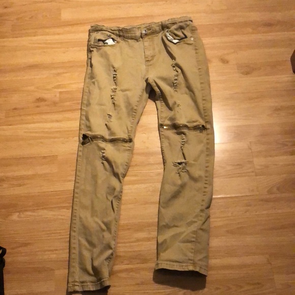 distressed khaki jeans